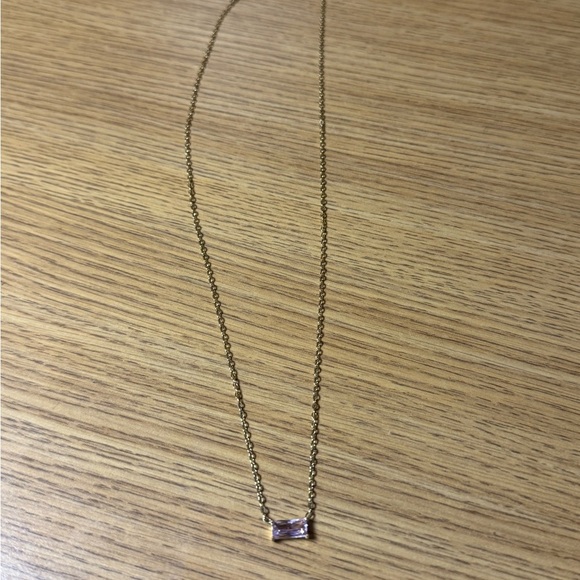 Vonkansy Simple Gold Necklace Pink Gem – 16” Chain – New Minimalist Jewelry - Picture 2 of 3